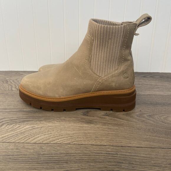 Timberland Boots Women's 8 Taupe Cervinia Valley Chelsea Ankle Leather - Picture 5 of 7